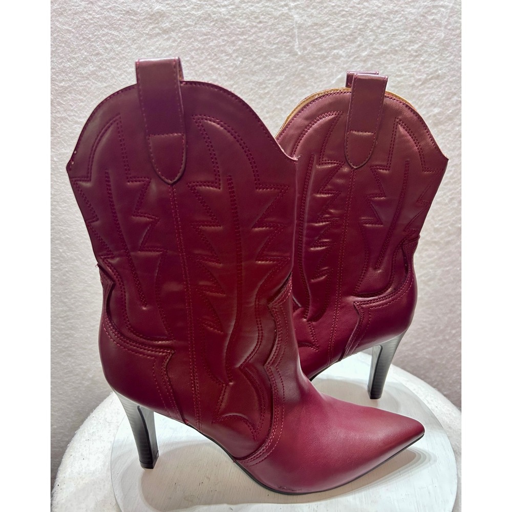 Indigo Rd Iralixe-R Burgundy Red Western Stiletto Pointed Toe Ankle Boots 8.5M